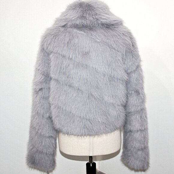 Avec Les Filles Luxurious Faux-Fur Cropped Paneled Coat in Grey Blue sz XS $199 - Picture 11 of 16